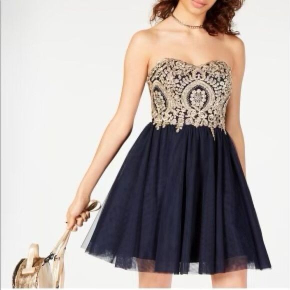 City Studio Dresses & Skirts - City Studio Special Occasion Strapless Dress Juniors Navy & Gold 5 NWT